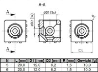 Würfelverbinder 2D 20 B-Typ Nut 6 inkl....