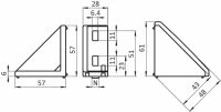 Winkel, 57x57x28mm, für M6, I-Typ Nut 6, Alu-Druckguss, blank