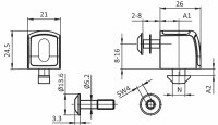 Uniblock 26 CS, mit Mutter M6, Nut 8, A1=12mm, A2=4,4mm inklusive Unverlierbarkeitsscheibe und Schraube, für Scheibendicken von 2-12mm