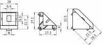 Set Winkel 30, 28x27x27mm, Nut 8, Aluminiumdruckguß, alufarbig pulverbeschichtet 093W303N08S12, inklusive: 1x Hammermutter Nut 8 M6 096H08615, 1x Schraube DIN7984 M6x14, 1x Hammermutter Nut 10 M6 096H10630, 1x Schraube DIN7984 M6x18, 2x Nutfixierung Nut8