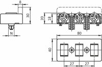 Rollenelement 80x40x18mm, für Nut 8-10 und ohne Nut, ohne Anschlag, verschraubt, PA, 3 Rollen, POM, Includ. 2 screws M5x25