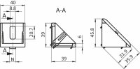 Winkel 40, 40x40x40mm, Nut 8, Zinkdruckguss, alufarbig pulverbeschichtet