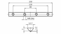 Set Nutenstein, 13,7x7mm, einschwenkbar, Nut 8, 4xM8, a=40mm, l=150mm, Stahl, verzinkt, inklusive 4x Halbrundschrauben ISO7380 M8x20 + 4x Scheiben DIN125 M8