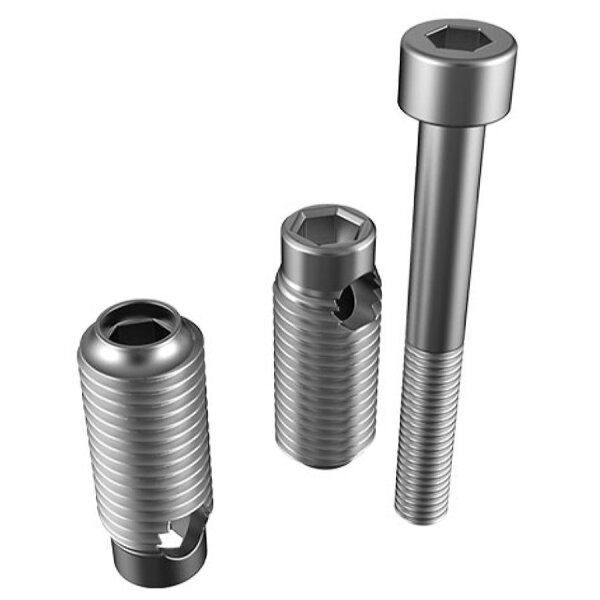 Automatik-Stoßverbinder (Set) für Nut 8 besteht aus: 1x Schneidhülse Länge 24mm für Nut 8,Stahl verzinkt, 1x Gewinde Schneidhülse Länge 24mm für Nut 8,Stahl verzinkt, 1x Zylinderschraube DIN/ISO 4762 M5x45