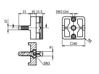 Set Plattenverbinder, 40x40mm, mit Klemmflügel, Nut...