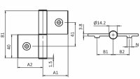 Set Aluminium-Scharnier 43,5x43,5 Nut8, Alu Druckguss, eloxiertE6/EV1 inkl. 2xNutenstein(096026), 2xSenkschraube(4DIN7991M6014M), 2xAbdeckkappe(095ALA), 1xAchse(095AIR04 im Scharnier vormontiert)