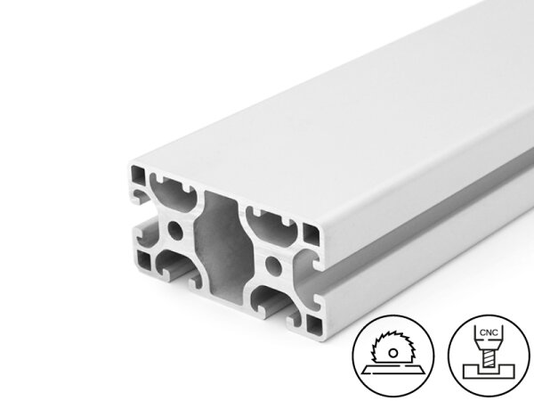 Designprofil / Aluminiumprofil 40x80L - 2 Nuten verdeckt -  I-Typ Nut 8 (leicht), 3,24kg/m, Zuschnitt 50-6000mm