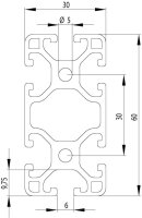 B-WARE | Aluminiumprofil 30x60L I-Typ Nut 6 (leicht), 1,68kg/m, Zuschnitt 50-6000mm | B-WARE