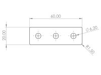 Verbinderplatte B-Typ Nut 6, 20x60mm, Stahl 2mm galvanisch verzinkt