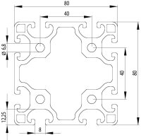 B-Ware |  Aluminiumprofil 80x80L I-Typ Nut 8 (leicht), 5,38kg/m, Zuschnitt 50-6000mm  | B-Ware