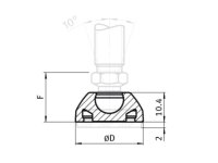 Gelenkfuß Reihe 10 PA - Gewindestange, mit Kugel 10mm, M6X40, Schlüsselweite 10. Teller 30mm mit Anti-Slip-Platte 30, d=28,5